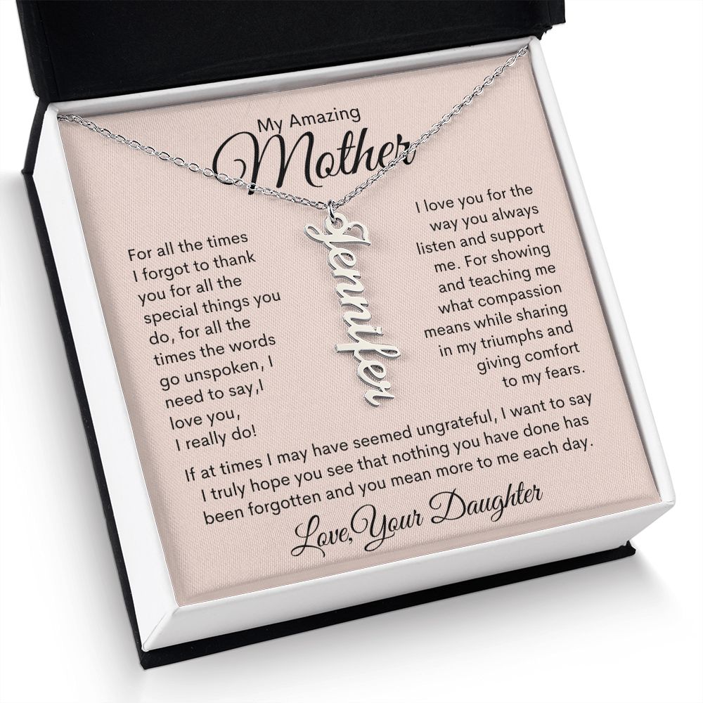 My Amazing Mother Personalized Vertical Name Necklace