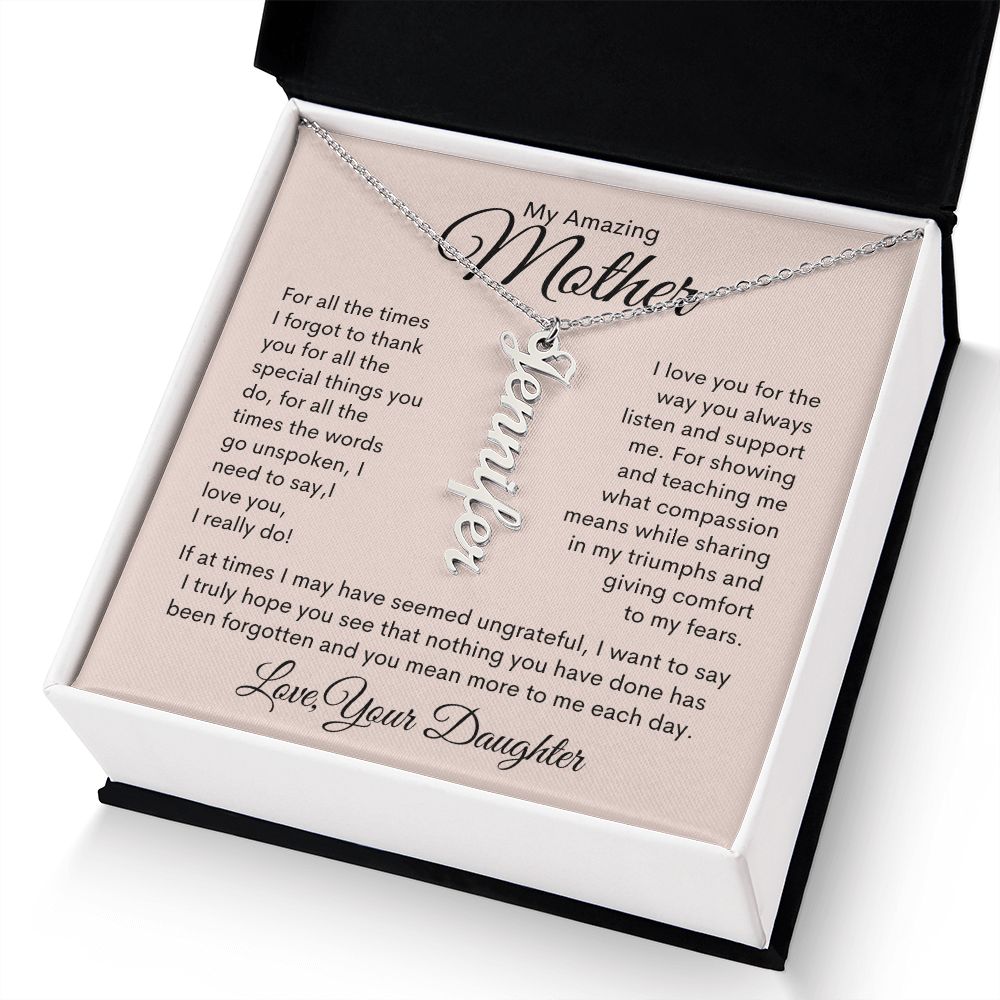 My Amazing Mother Personalized Vertical Name Necklace