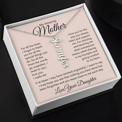 My Amazing Mother Personalized Vertical Name Necklace