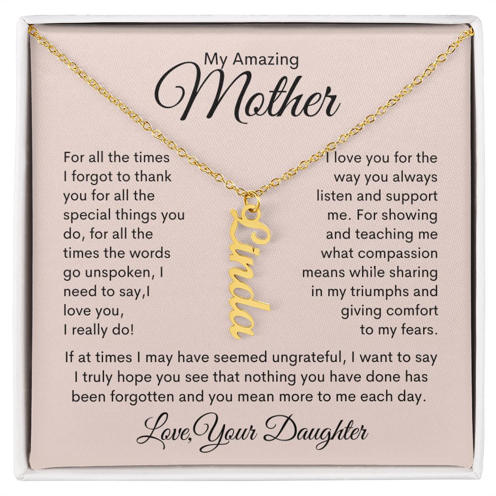 My Amazing Mother Personalized Vertical Name Necklace
