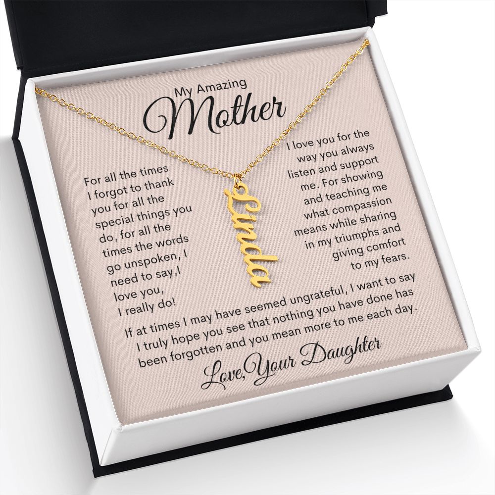 My Amazing Mother Personalized Vertical Name Necklace