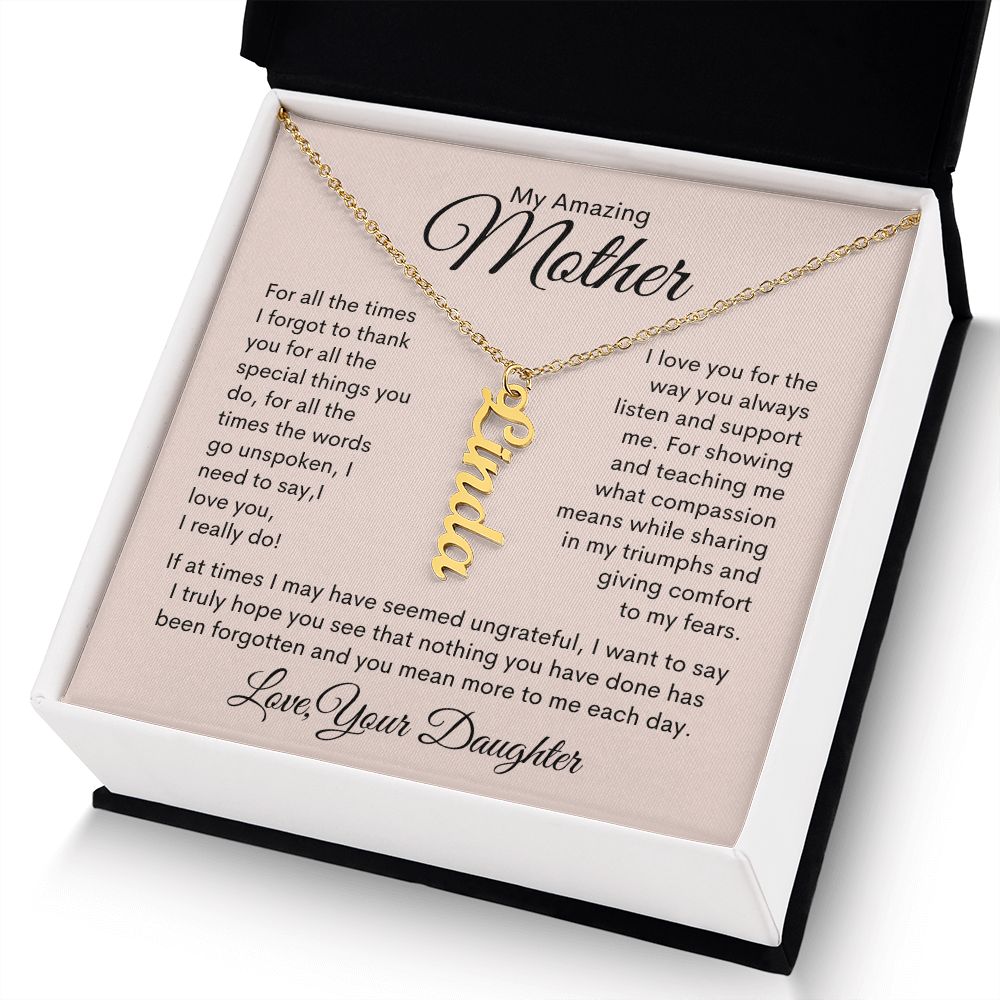 My Amazing Mother Personalized Vertical Name Necklace