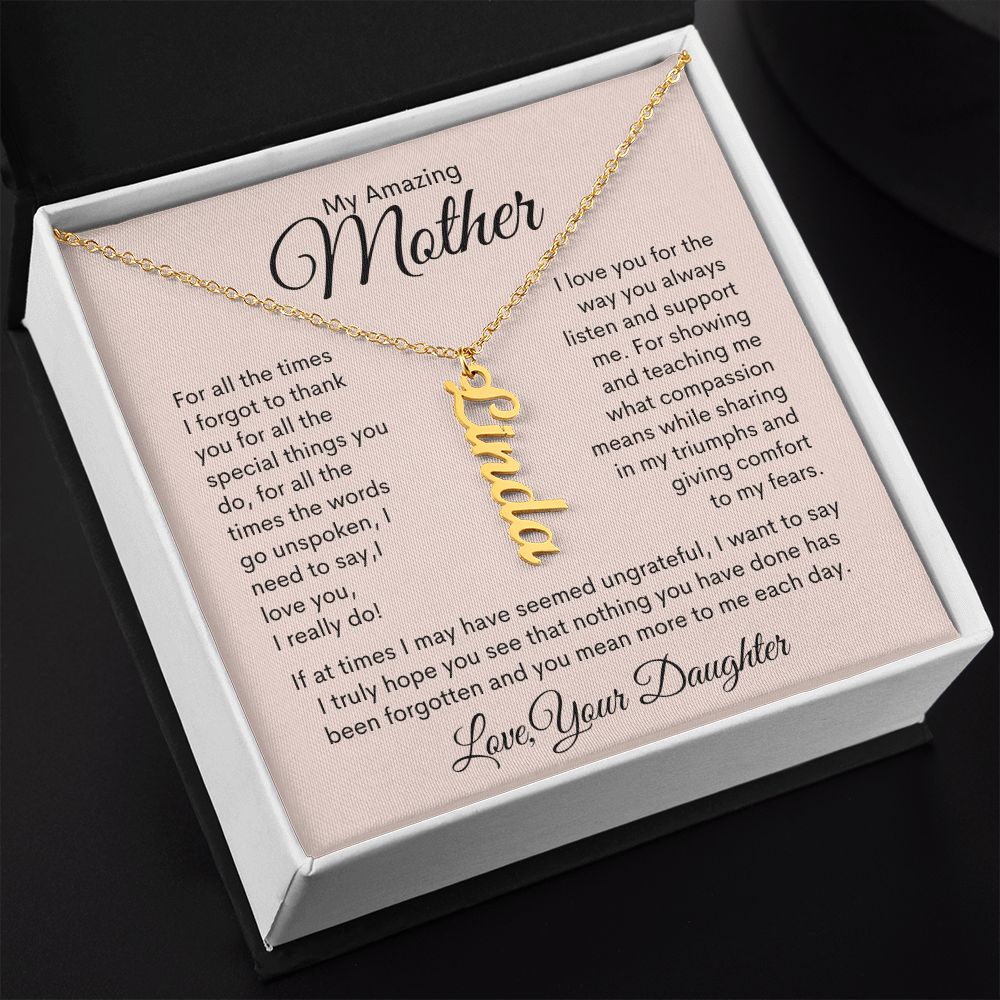 My Amazing Mother Personalized Vertical Name Necklace