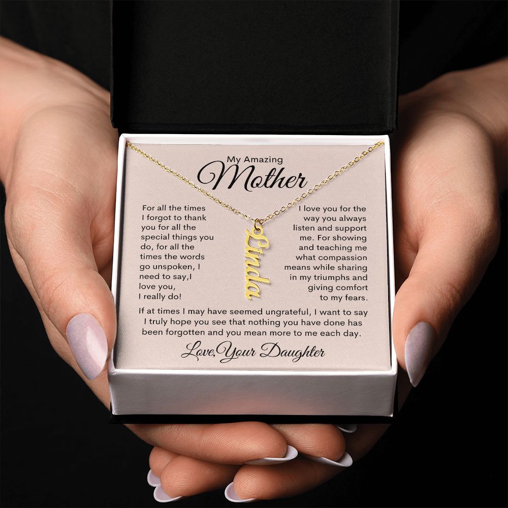 My Amazing Mother Personalized Vertical Name Necklace