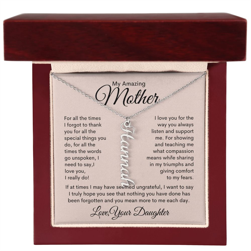 My Amazing Mother Personalized Vertical Name Necklace