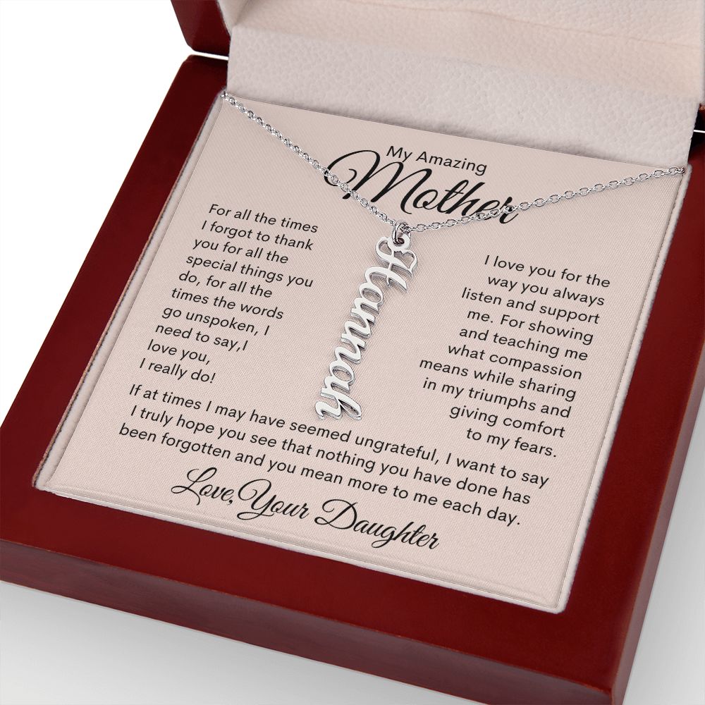 My Amazing Mother Personalized Vertical Name Necklace