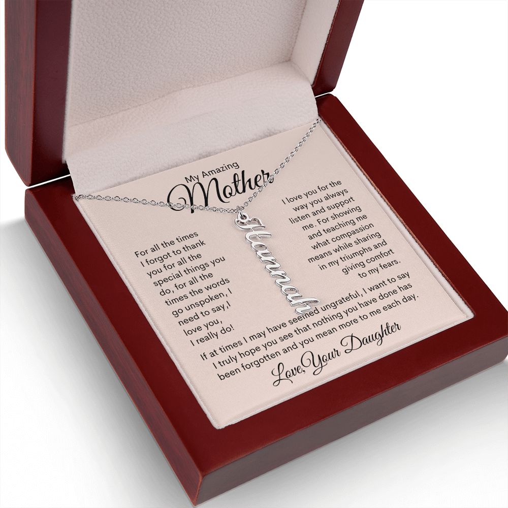 My Amazing Mother Personalized Vertical Name Necklace
