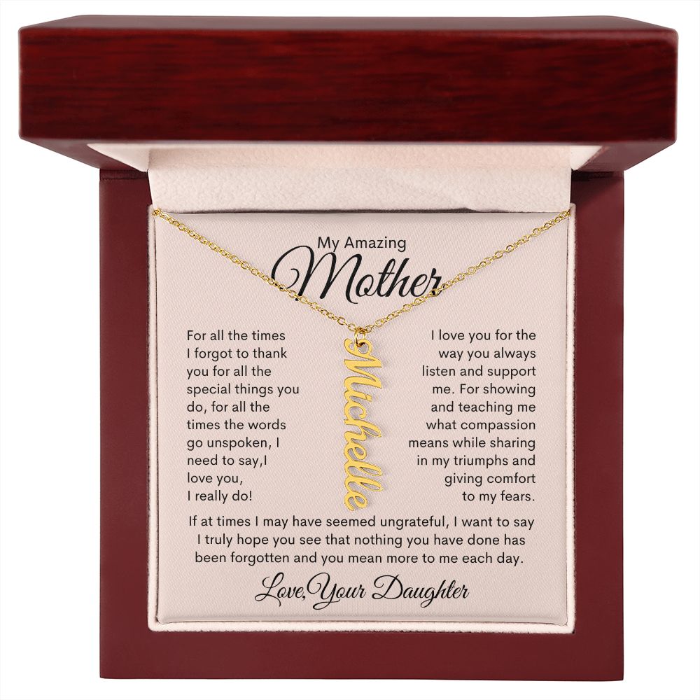 My Amazing Mother Personalized Vertical Name Necklace