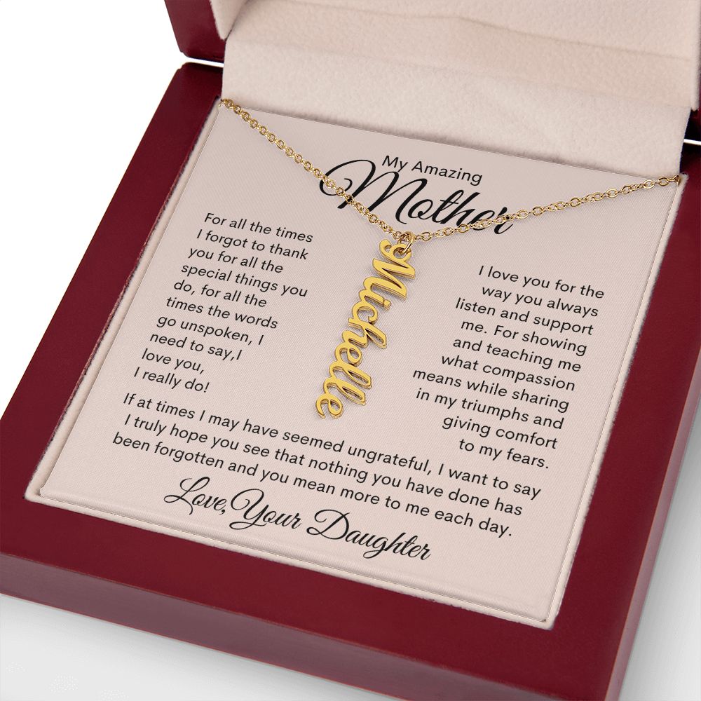 My Amazing Mother Personalized Vertical Name Necklace