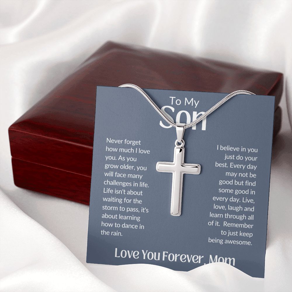 To My Son Love You Forever, Mom Artisan Crafted Stainless Steel Cross Necklace
